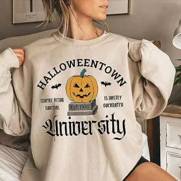 Generic Halloweentown University Crewneck Sweatshirt, Funny Halloween Sweatshirt, Cute Fall Sweatshirt, Halloween Gifts, Women Halloween Shirt, Spooky Season Shirt, Multicoloured