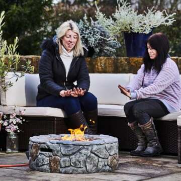 Teamson Home 28 in. Outdoor Round Propane Gas Smokeless Fire Pit with Sturdy Faux Stacked Stone Base...