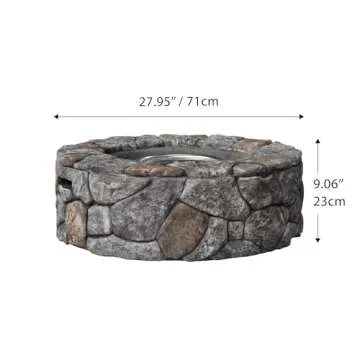 Teamson Home 28 in. Outdoor Round Propane Gas Smokeless Fire Pit with Sturdy Faux Stacked Stone Base, Quick Ignition and Weather-Resistant PVC Cover, Gray