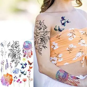COKTAK 6 Pieces Large 3D Temporary Tattoos for Women