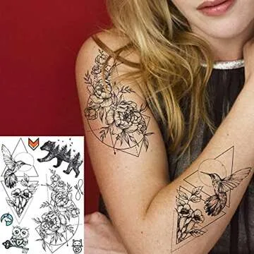 COKTAK 6 Pieces Large 3D Temporary Tattoos for Women