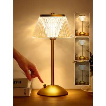 One Fire Crystal Touch Table Lamp - Elegant Rechargeable Design