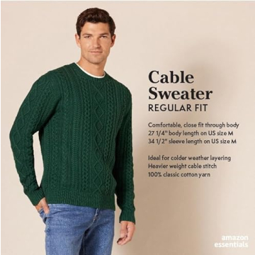 Amazon Essentials Men's Cotton Fisherman Cable Crewneck Sweater