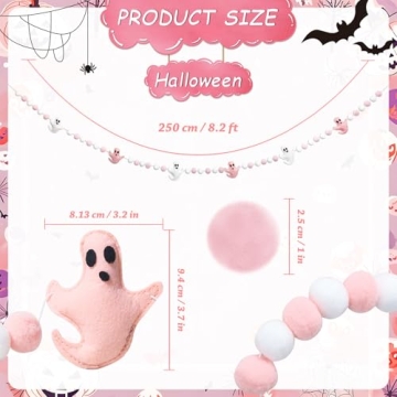 Pink Halloween Decor with Pink Ghost Garland for Pink Halloween Decorations,Pink Halloween Garland Indoor in Pastel Halloween Decor with Halloween Felt Garland and Happy Halloween Banner.