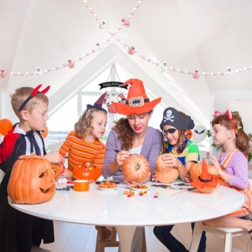 Pink Halloween Decor with Pink Ghost Garland for Pink Halloween Decorations,Pink Halloween Garland Indoor in Pastel Halloween Decor with Halloween Felt Garland and Happy Halloween Banner.