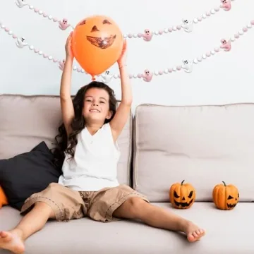 Pink Halloween Decor with Pink Ghost Garland for Pink Halloween Decorations,Pink Halloween Garland Indoor in Pastel Halloween Decor with Halloween Felt Garland and Happy Halloween Banner.