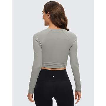 CRZ YOGA Womens Long Sleeve Crop Workout Tops Athletic Yoga Running Cropped Tops Slim Fit Gym Shirts Rock Grey Medium