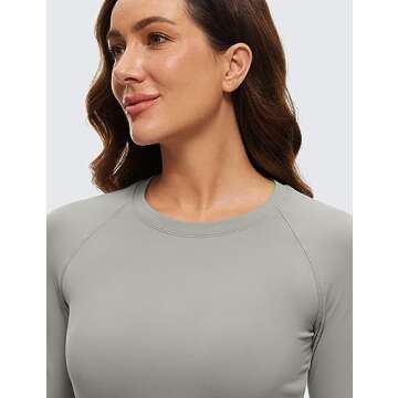 CRZ YOGA Womens Long Sleeve Crop Workout Tops Athletic Yoga Running Cropped Tops Slim Fit Gym Shirts Rock Grey Medium