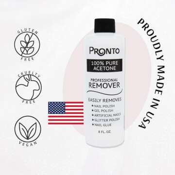 Pronto 100% Acetone Gel Nail Polish Remover - 4 Fl Oz & 12 Fl Oz Bottles for Home & Travel