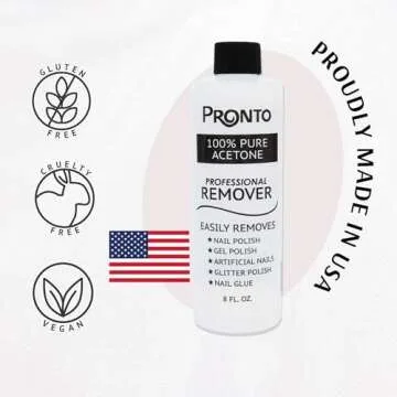 Pronto 100% Acetone Gel Nail Polish Remover - 4 Fl Oz & 12 Fl Oz Bottles for Home & Travel