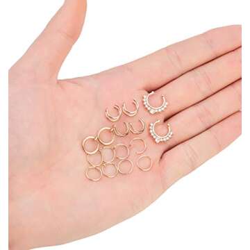 REVOLIA 16Pcs 20G Stainless Steel Fake Nose Ring Hoop Clip On Cuff Earrings Cartilage Septum Ring Tragus Ear Faux Piercing Body Jewelry R