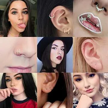 REVOLIA 16Pcs 20G Stainless Steel Fake Nose Ring Hoop Clip On Cuff Earrings Cartilage Septum Ring Tragus Ear Faux Piercing Body Jewelry R