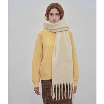 OUNIYA (Premium) Large Chunky Scarf Colorful Cashmere Feel Oversized Scarves Blanket Soft Big Wool Thick Winter Warm Women (beige)