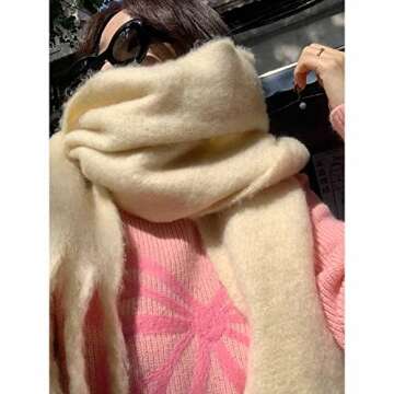 OUNIYA (Premium) Large Chunky Scarf Colorful Cashmere Feel Oversized Scarves Blanket Soft Big Wool Thick Winter Warm Women (beige)
