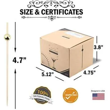 Bamboo Cocktail Picks Skewers Toothpicks - (Pack of 320) 4.75 Inch Gold Pearl Wooden Frill Tooth Picks for Appetizer Martini Food Garnish Cocktail Sandwich Fruit Kabobs – Catering Weddings Decorative