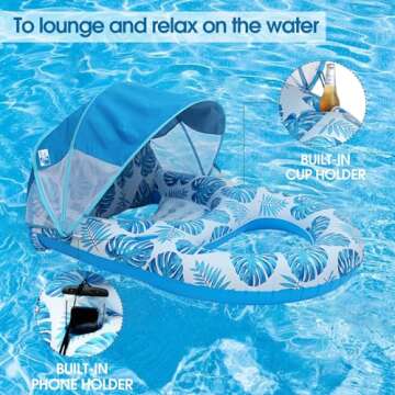 Extra Large Pool Float with Canopy & Cup Holder for Adults