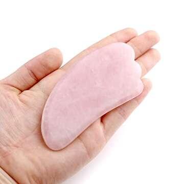 Jovivi Natural Rose Quartz Stone Gua Sha Scraping Massage Tool, Wing-Shape Healing Crystal Guasha Bo...