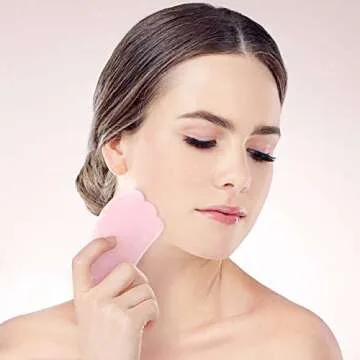 Jovivi Natural Rose Quartz Stone Gua Sha Scraping Massage Tool, Wing-Shape Healing Crystal Guasha Board Facial Massager Traditional Scraper Tool