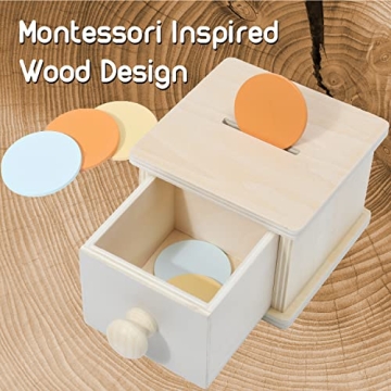 Montessori Mama Montessori Coin Box, Montessori Toys for 1 Year Old Toddler Coins, Baby Wooden Montessori Toy Ball Infant Drawer Drop