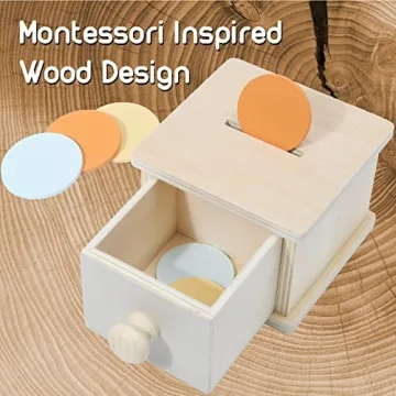 Montessori Mama Montessori Coin Box, Montessori Toys for 1 Year Old Toddler Coins, Baby Wooden Montessori Toy Ball Infant Drawer Drop