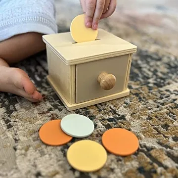 Montessori Mama Montessori Coin Box, Montessori Toys for 1 Year Old Toddler Coins, Baby Wooden Montessori Toy Ball Infant Drawer Drop