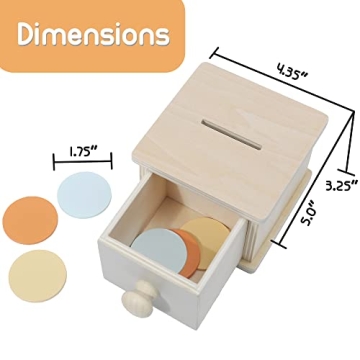 Montessori Mama Montessori Coin Box, Montessori Toys for 1 Year Old Toddler Coins, Baby Wooden Montessori Toy Ball Infant Drawer Drop