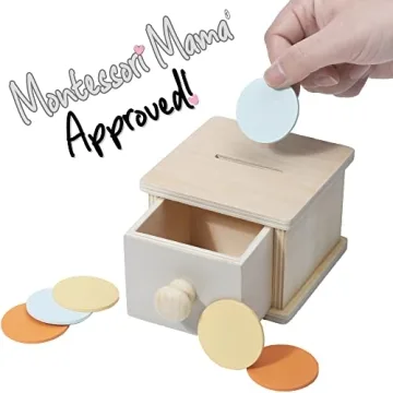 Montessori Mama Montessori Coin Box, Montessori Toys for 1 Year Old Toddler Coins, Baby Wooden Montessori Toy Ball Infant Drawer Drop