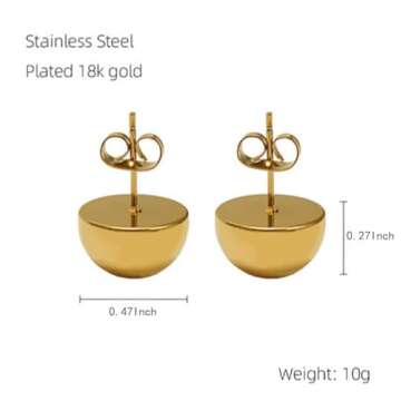 Niaspi Half Ball Dome Stud Earrings for Women Small Round Ball Hemispherical Minimalist Studs Earrings Fashion Jewelry