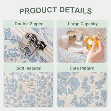 GISMTR 3Pcs Cotton Quilted Makeup Bag Large Travel Cosmetic Bag Coquette Makeup Pouch Cute Aesthetic...