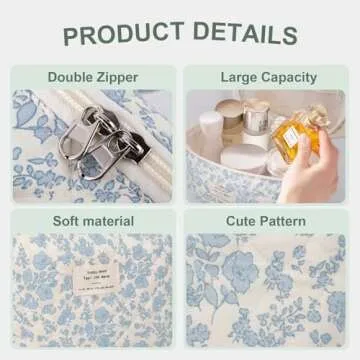 GISMTR 3Pcs Cotton Quilted Makeup Bag Large Travel Cosmetic Bag Coquette Makeup Pouch Cute Aesthetic...