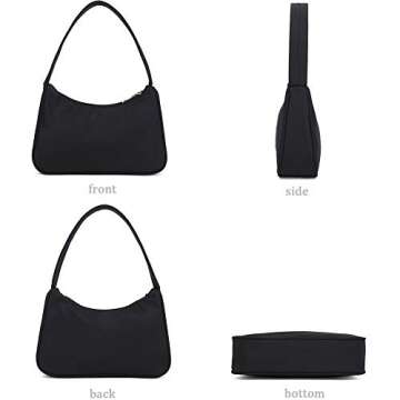 YIKOEE Small Nylon Shoulder Bags for Women Elegant Feminine Mini Handbags with Zipper Closure (Black)