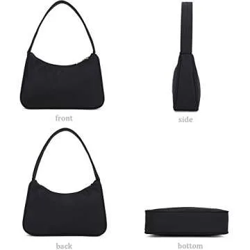 YIKOEE Small Nylon Shoulder Bags for Women Elegant Feminine Mini Handbags with Zipper Closure (Black)