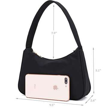 YIKOEE Small Nylon Shoulder Bags for Women Elegant Feminine Mini Handbags with Zipper Closure (Black)