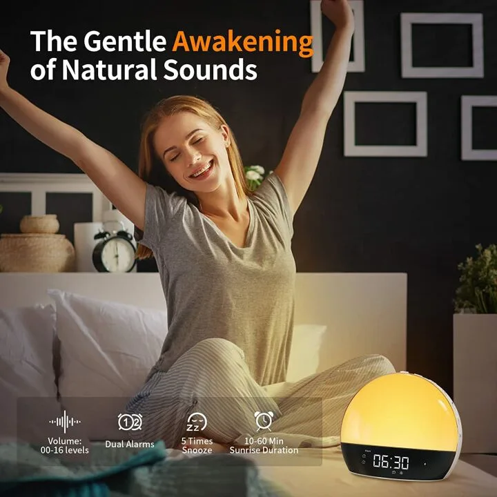 Smart Sunrise Alarm Clock with Bluetooth and Sounds