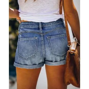 CHICZONE Women's Ripped Denim Jean Shorts Mid Rise Stretchy Distressed Short Jeans Blue M