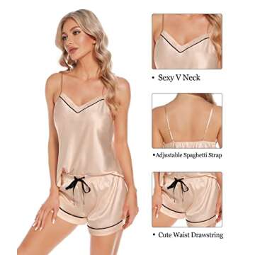 Luxurious SWOMOG Women's 4pc Satin Pajama Set Champagne