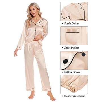 Luxurious SWOMOG Women's 4pc Satin Pajama Set Champagne