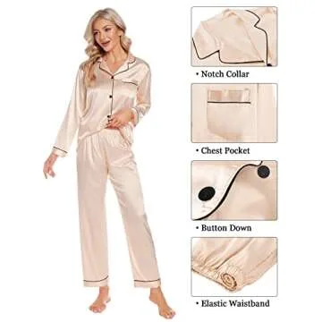 Luxurious SWOMOG Women's 4pc Satin Pajama Set Champagne