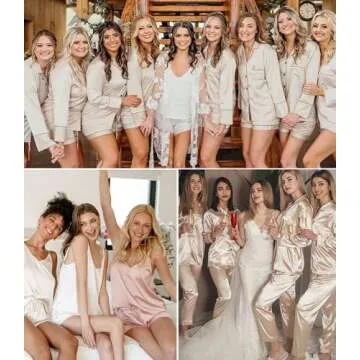 Luxurious SWOMOG Women's 4pc Satin Pajama Set Champagne