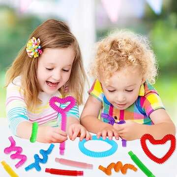 52 Pack Pop Tubes, Sensory Toys Party Favors For Kids 8-12 4-8 Fidget Toys For Anxiety Goodie Bag St...