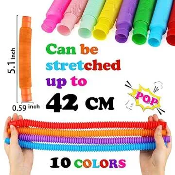 52 Pack Pop Tubes, Sensory Toys Party Favors For Kids 8-12 4-8 Fidget Toys For Anxiety Goodie Bag Stuffers Treasure Box Classroom Prizes Gifts for 3 4 5 6 7 8 9 Year Old Boys Girls Toddlers- 10 Colors