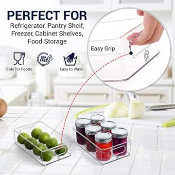8-Pack Stackable Kitchen Storage Organizer Set for Refrigerator, Pantry Shelf, Freezer, Cabinet Shelves, Food Storage - 2 & 3 Quart Clear Organization Bins for Food Storage, Microwave Cart, Bathroom