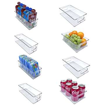 8-Pack Stackable Kitchen Storage Organizer Set for Refrigerator, Pantry Shelf, Freezer, Cabinet Shelves, Food Storage - 2 & 3 Quart Clear Organization Bins for Food Storage, Microwave Cart, Bathroom