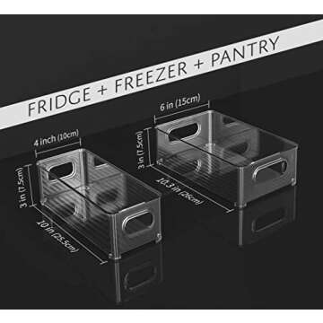 8-Pack Stackable Kitchen Storage Organizer Set for Refrigerator, Pantry Shelf, Freezer, Cabinet Shelves, Food Storage - 2 & 3 Quart Clear Organization Bins for Food Storage, Microwave Cart, Bathroom
