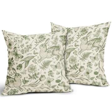 Cozywisper Spring Green Pillow Covers 18x18 Inch Set of 2 Rabbit Bunny Floral Leaf Butterfly Botanic...