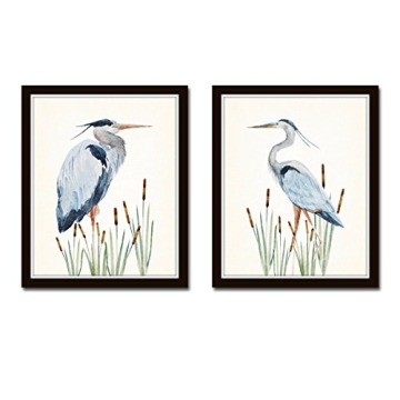 Watercolor Heron Print Set - Unframed - Nature Decor, Vintage Prints, Nature Wall Decor, Bird Art, V...