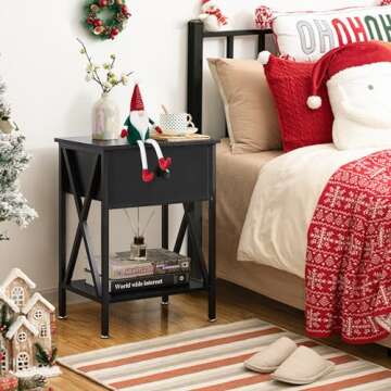 VECELO End Tables, Modern Nightstand with Drawer & Shelf, Night Stand for Bedroom Living Room ,Indus...