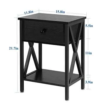 VECELO End Tables, Modern Nightstand with Drawer & Shelf, Night Stand for Bedroom Living Room ,Industrial Metal Frame