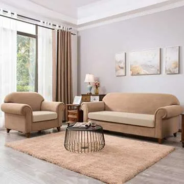 DyFun Couch Cushion Cover Stretch RV Seat Cover Cushion Knit Slipcover Furniture Protector Reversible Cover in Living Room for Settee (Chair Cushion, Beige), 1 Count (Pack of 1)