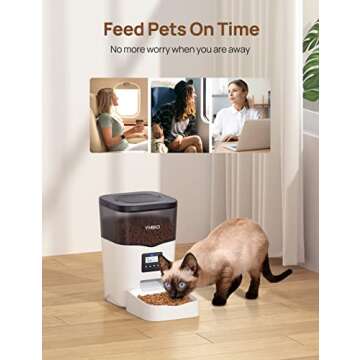 Ymiko Automatic Cat Feeder, Automatic Cat Food Dispenser with Freshness-Preserving Function and Voice Recorder, Timed Dry Food Feeder for Cats, 1-4 Meals Per Day, Granary Style Pet Feeder for Cats